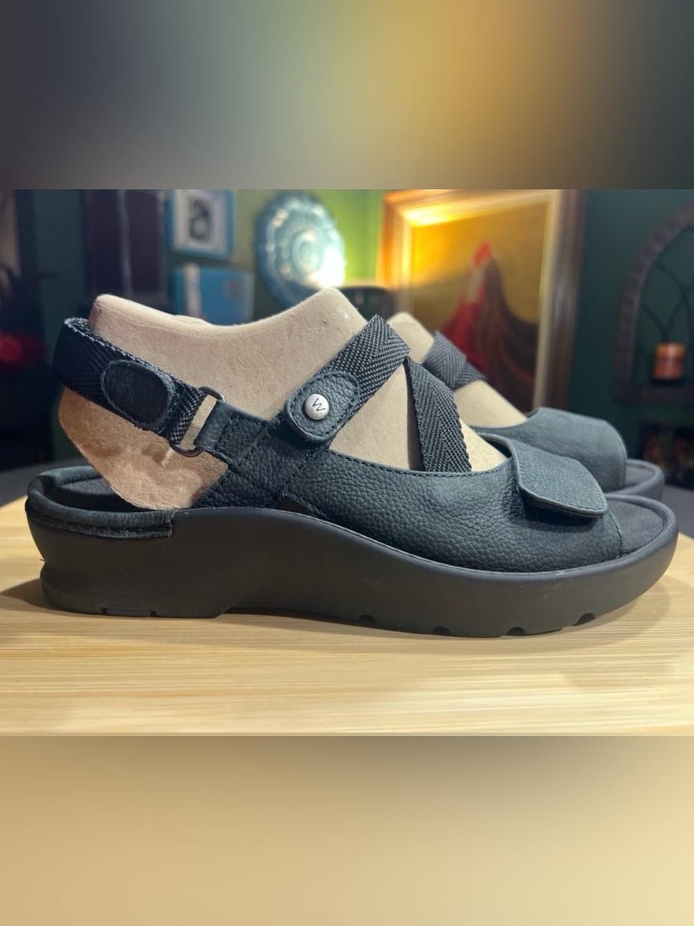 Wolky Lisse Leather Comfort Sandals Black Strappy Slingback Wedge Size 9 EU 40